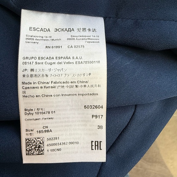 ESCADA Sport Floral Ruffle Wrap Dress EU 38 Blue Red Long Sleeve Midi MSRP $695 - Picture 10 of 11